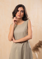 Juniper Lamora Beige Sleeveless A-Line Belted Dress | Grocsy