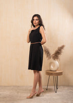 Juniper Lamora Black Sleeveless A-Line Belted Dress | Grocsy