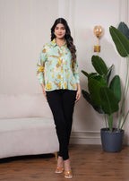 Juniper Lamora Mint Green Floral Print Long Sleeve Button-Down Shirt | Grocsy