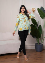 Juniper Lamora Mint Green Floral Print Long Sleeve Button-Down Shirt | Grocsy