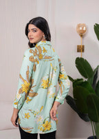 Juniper Lamora Mint Green Floral Print Long Sleeve Button-Down Shirt | Grocsy