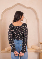 Juniper Lamora Black Floral Smocked Crop Top | Grocsy