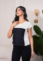 Juniper Lamora Off-White & Black Colorblock Casual Top | Grocsy
