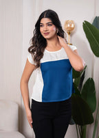 Juniper Lamora Off-White & Blue Colorblock Casual Top | Grocsy