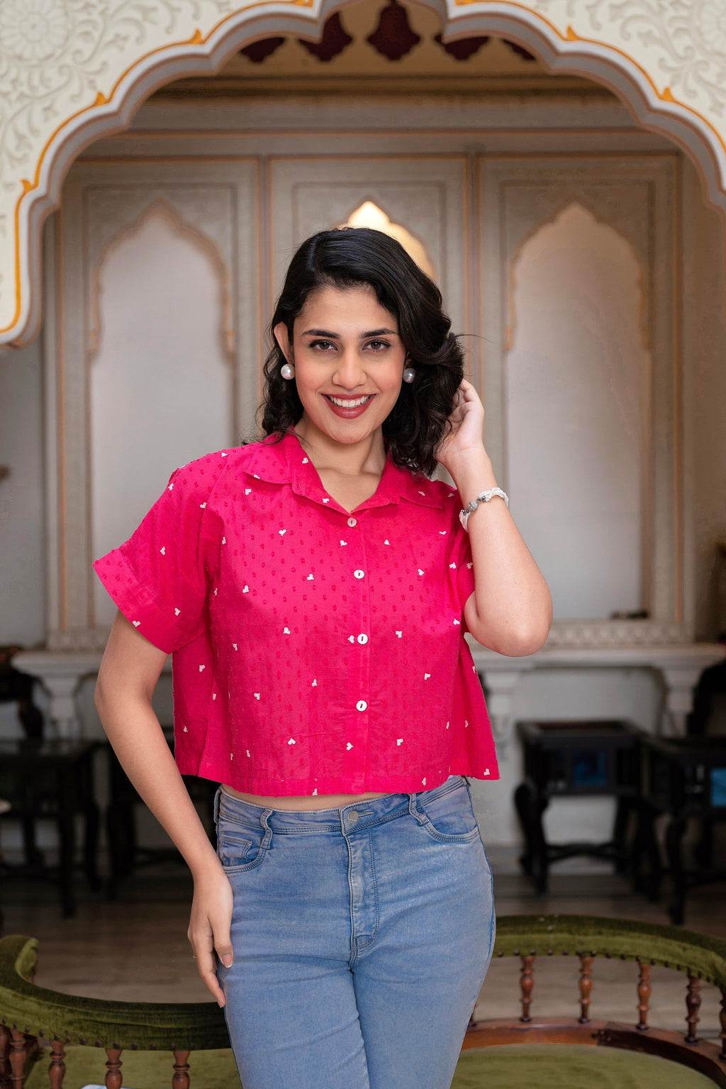 Juniper Lamora Pink Heart Sprinkles Boxy Shirt Top | Grocsy