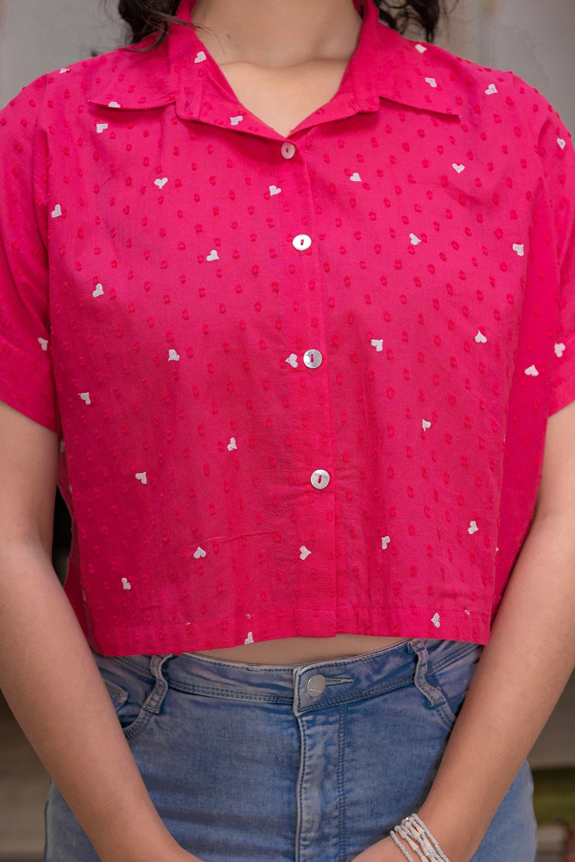 Juniper Lamora Pink Heart Sprinkles Boxy Shirt Top | Grocsy