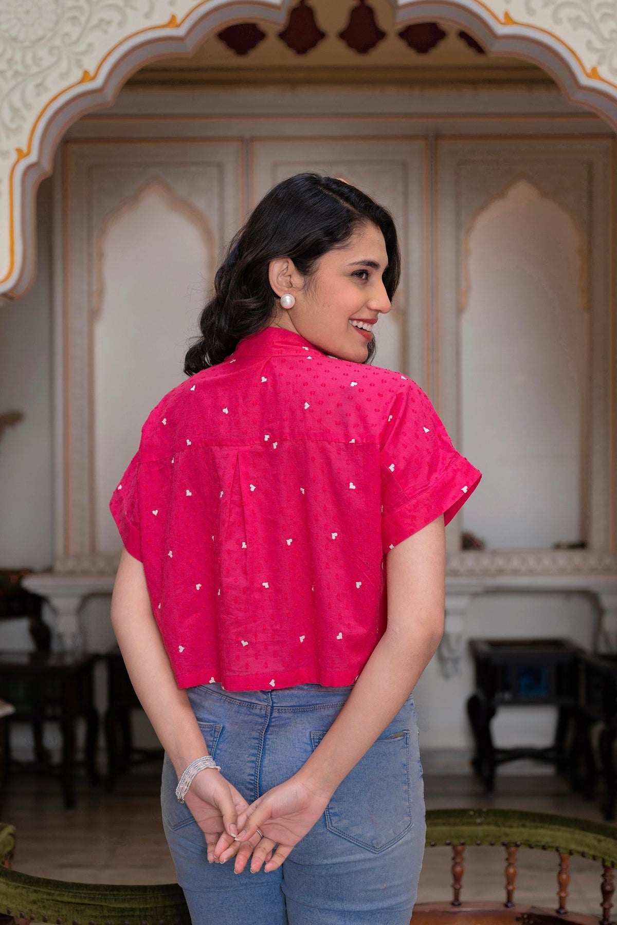 Juniper Lamora Pink Heart Sprinkles Boxy Shirt Top | Grocsy