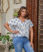 Juniper Lamora Blue Blossom Pleated Cape Top | Grocsy
