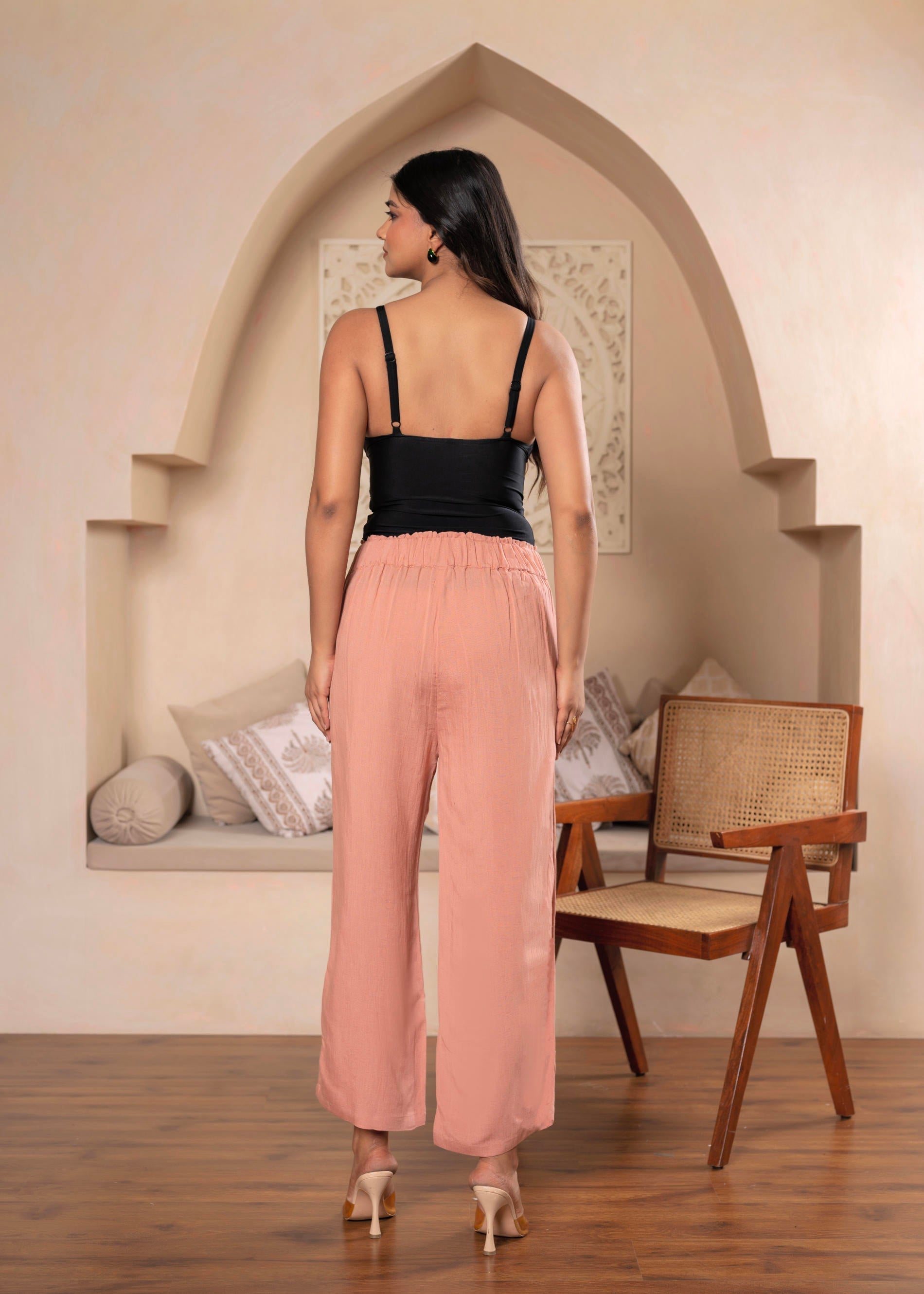 Juniper Lamora Women? Peach Wide-Leg Palazzo With Utility Pockets | Grocsy