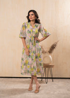 Juniper Lamora Pastel Floral A-Line Midi Dress | Grocsy