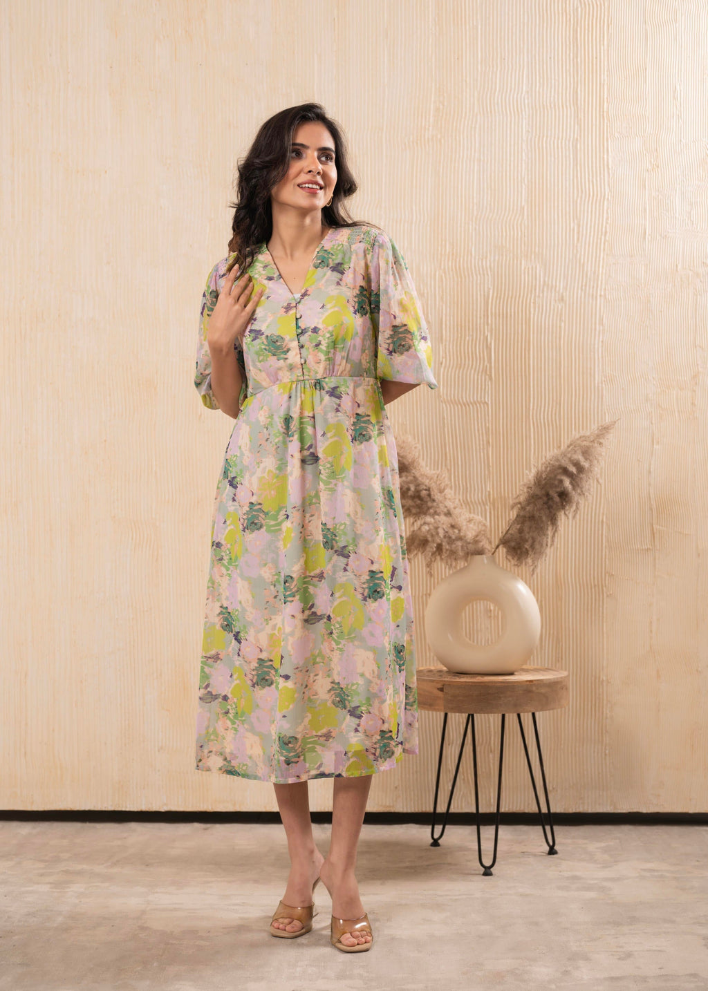 Juniper Lamora Pastel Floral A-Line Midi Dress | Grocsy