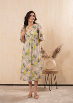 Juniper Lamora Pastel Floral A-Line Midi Dress | Grocsy