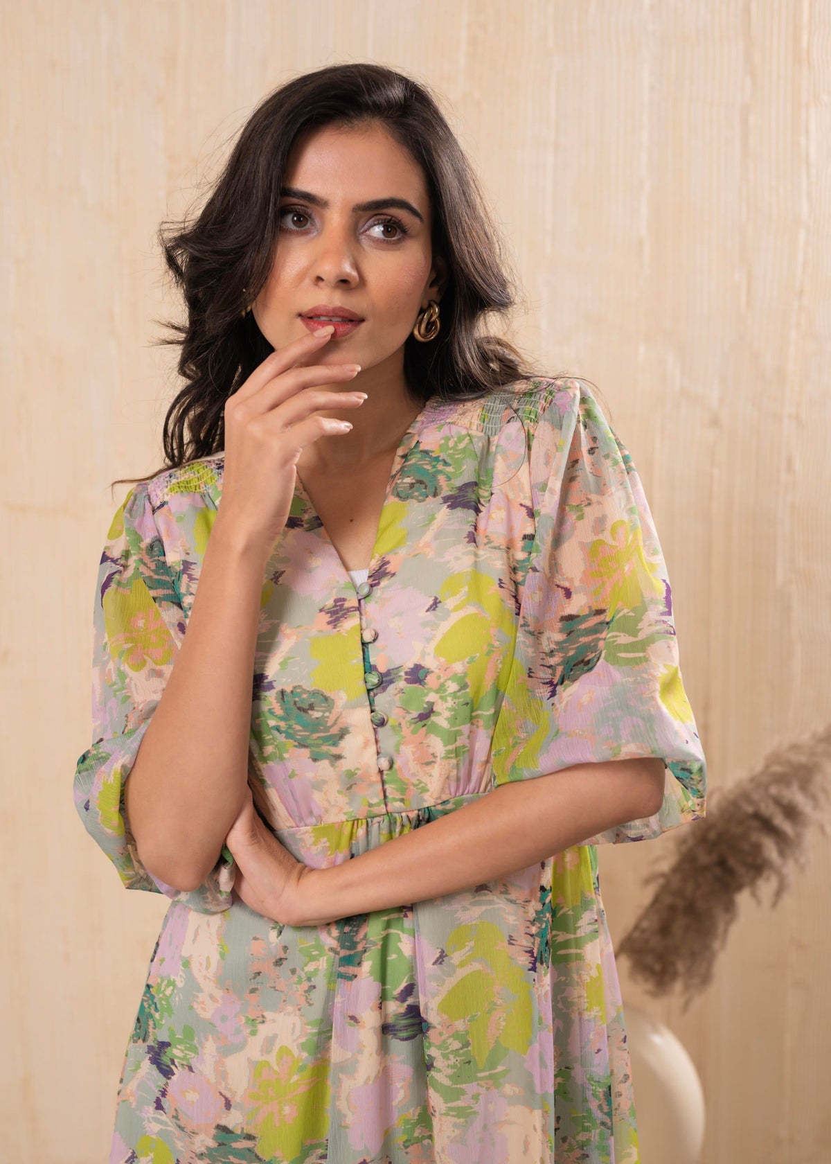 Juniper Lamora Pastel Floral A-Line Midi Dress | Grocsy