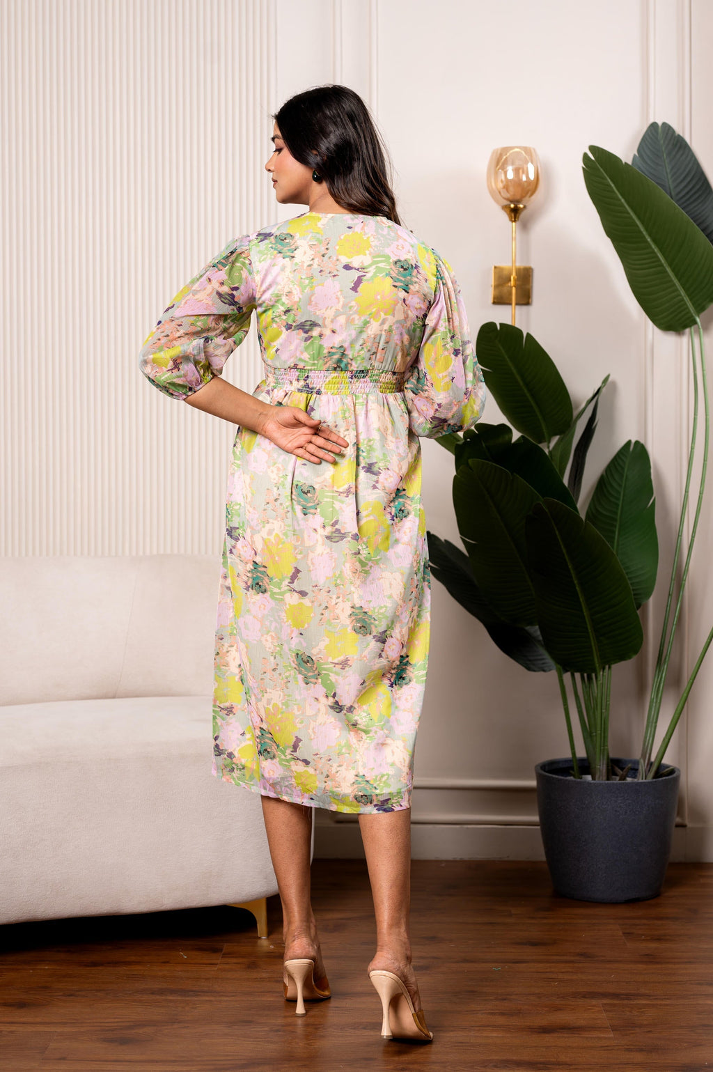 Juniper Lamora Pastel Floral A-Line Midi Dress | Grocsy