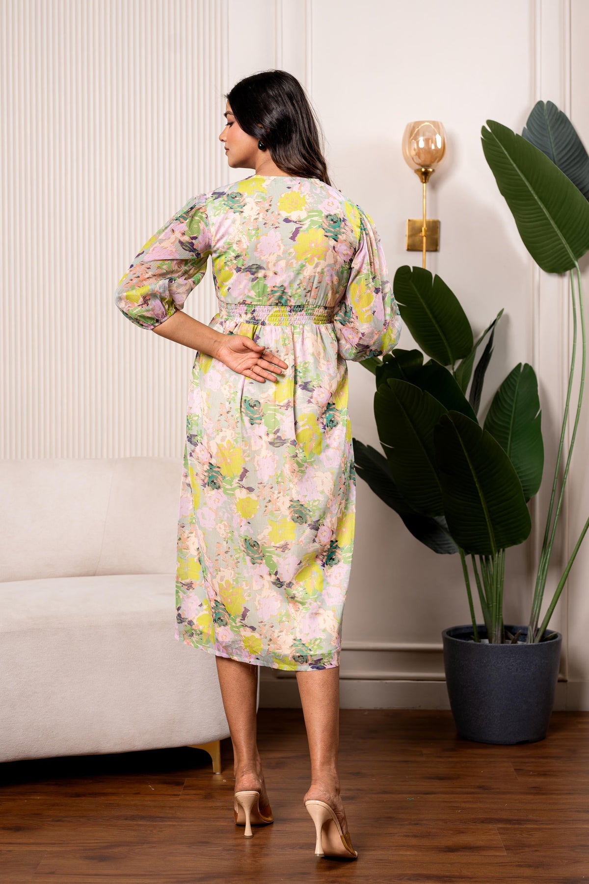 Juniper Lamora Pastel Floral A-Line Midi Dress | Grocsy