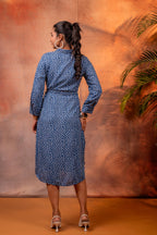 Juniper Lamora Navy Blue Polka Dot Shirt Dress With Waist Tie | Grocsy