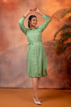 Juniper Lamora Green Polka Dot Shirt Dress With Waist Tie | Grocsy
