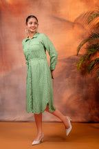 Juniper Lamora Green Polka Dot Shirt Dress With Waist Tie | Grocsy