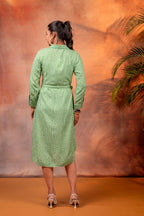 Juniper Lamora Green Polka Dot Shirt Dress With Waist Tie | Grocsy