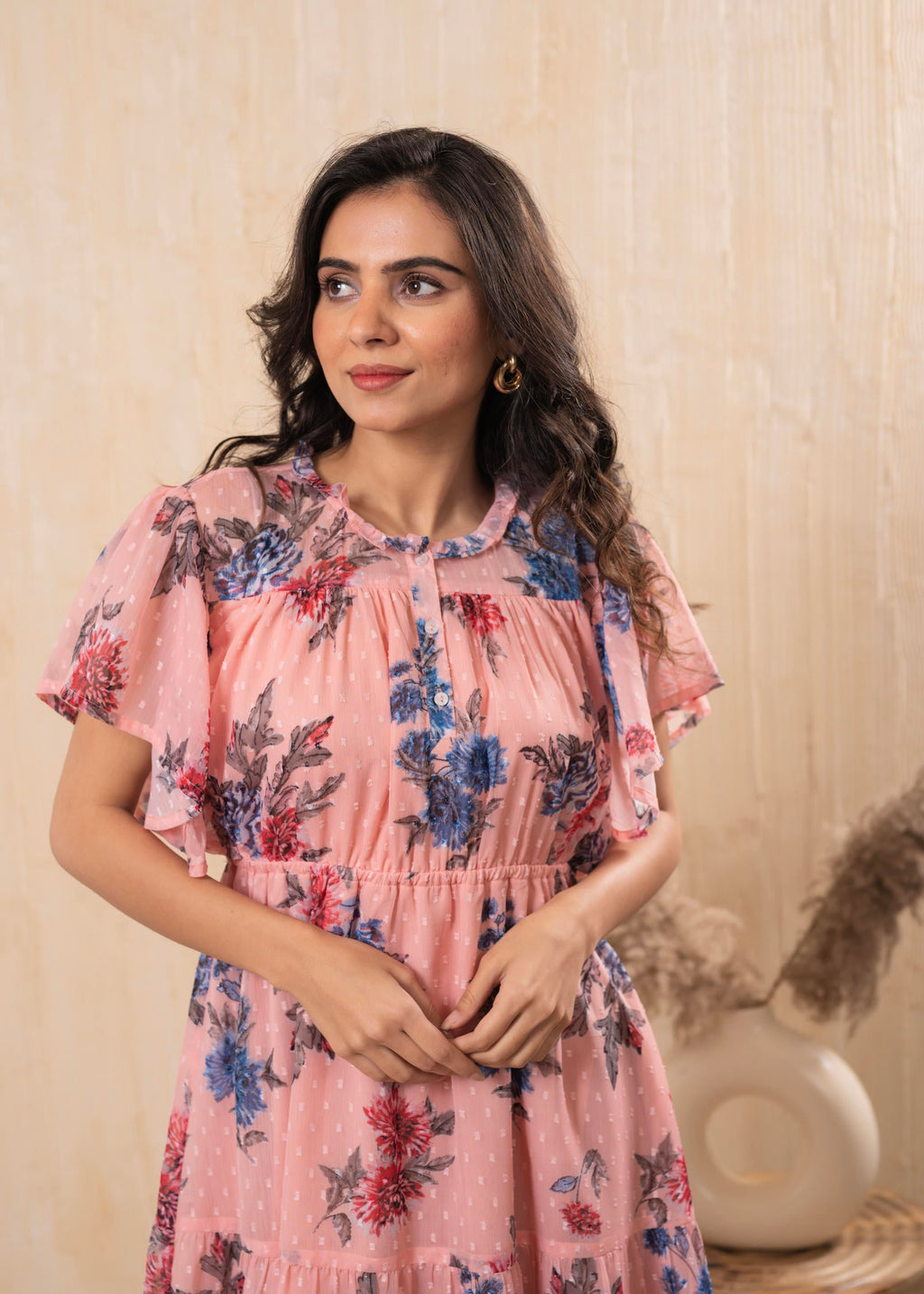 Juniper Lamora Peach Bloom Ruffle Tier Dress | Grocsy
