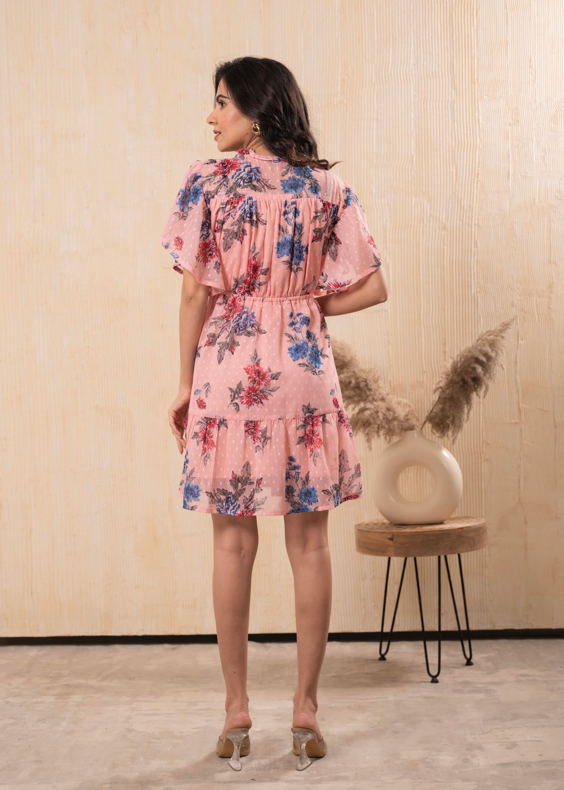 Juniper Lamora Peach Bloom Ruffle Tier Dress | Grocsy
