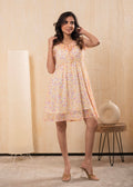 Juniper Lamora Pastel Peach Floral Fit & Flare Short Dress | Grocsy