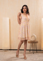 Juniper Lamora Pastel Peach Floral Fit & Flare Short Dress | Grocsy