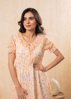 Juniper Lamora Pastel Peach Floral Fit & Flare Short Dress | Grocsy