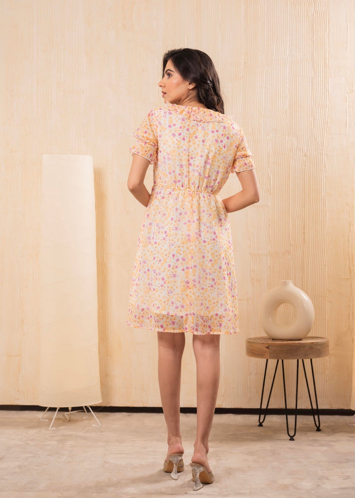 Juniper Lamora Pastel Peach Floral Fit & Flare Short Dress | Grocsy