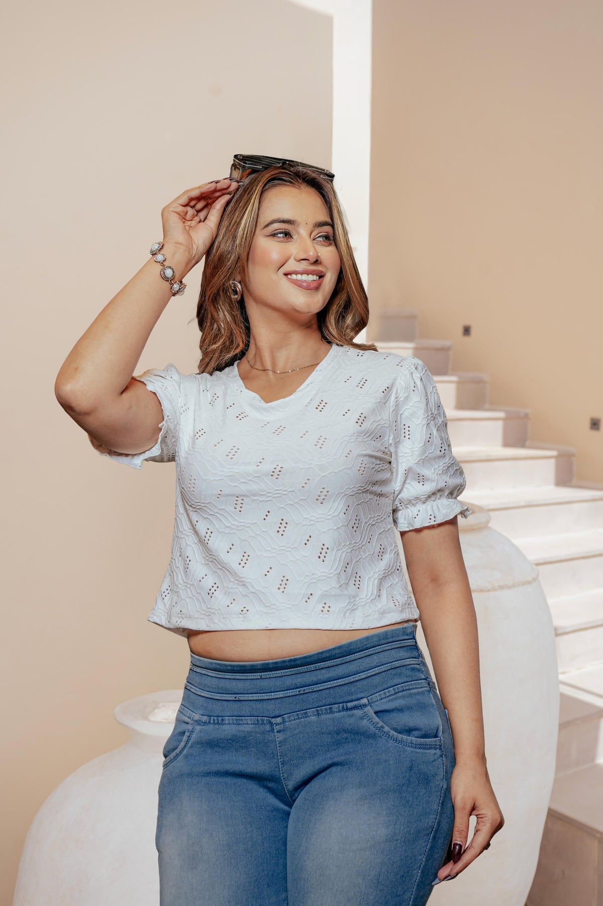 Juniper Lamora White Puff-Sleeve Crop Top | Grocsy