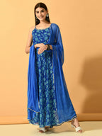 Myshka Women's Blue Festive Flared Anarkali Kurta With Dupatta sets | Grocsy