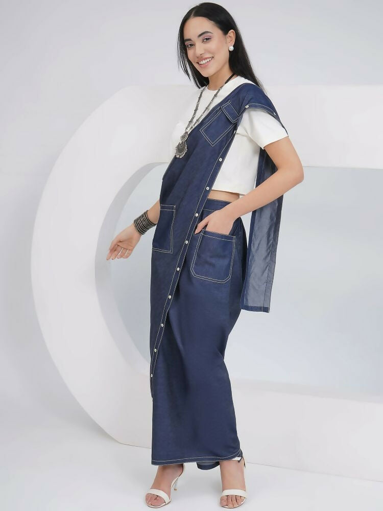 Joban Fashion Off White Cotton Denim Skirt Drape With Top | Grocsy