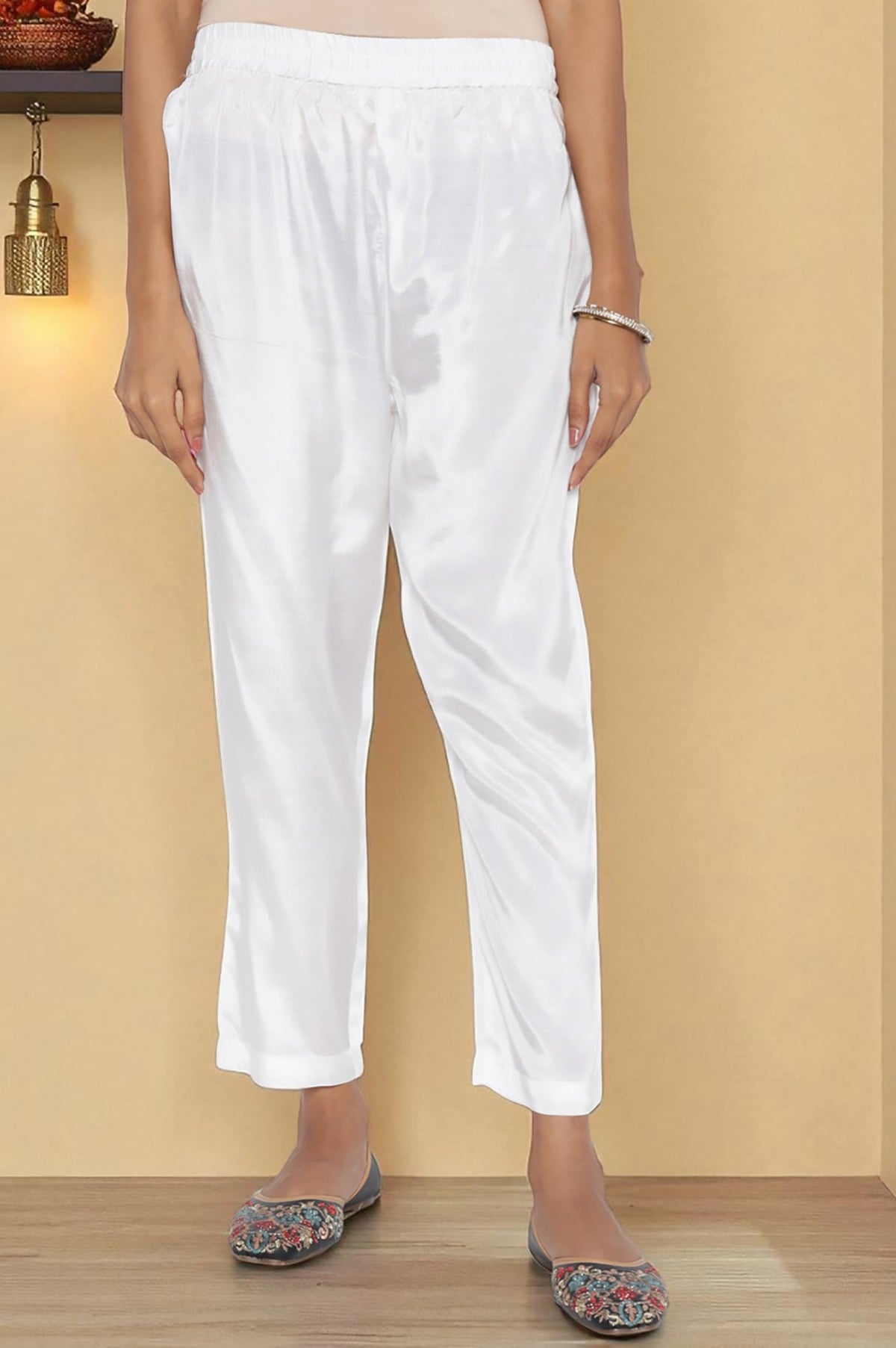 W for Woman Ecru Solid Printed Shantung Straight Kurta, Straight Pant and Dupatta Set | Grocsy