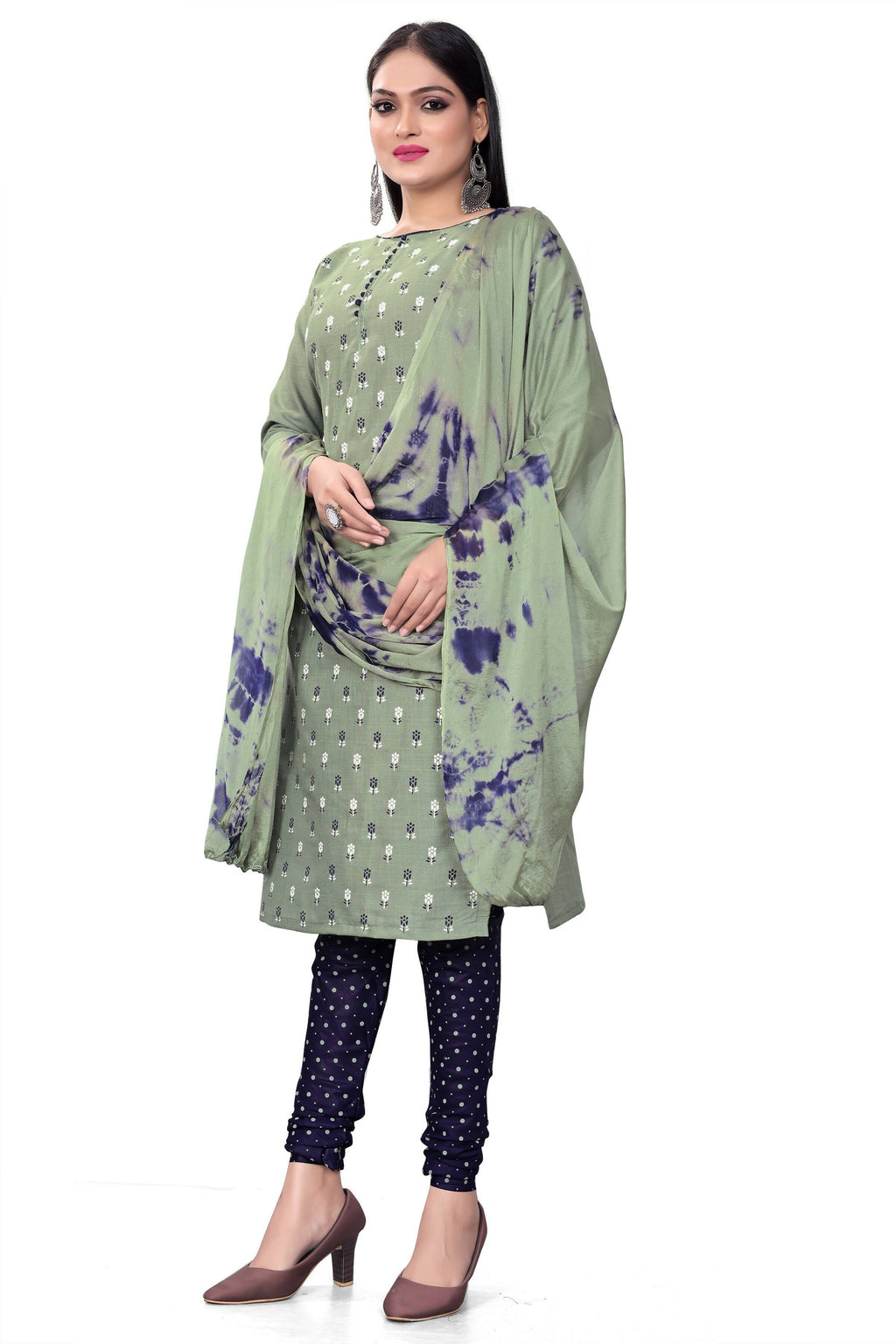 Sea Green Slab cotton Printed Unstitched Dress Material - Tanvi | Grocsy
