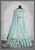 Sea Green Satin Silk Sequins and cord embroidery, cut work Bridal lahenga Choli with Dupatta - Nimaya Pavitra Rista | Grocsy