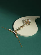 Women's Gold-Toned White Brass Kundan Gold-Polished Link Bracelet - Ruby Raang | Grocsy