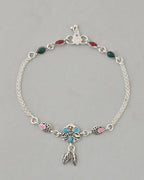 VOJ Set of 2 Traditional Stone Studded Flower Shaped Anklet | Grocsy
