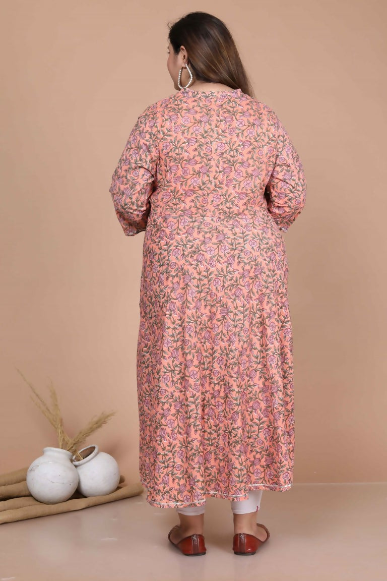 Miravan Women's Plus Size Surpassing Orange Partywear Floral Printed Anarkali Kurta Dupatta  | Grocsy