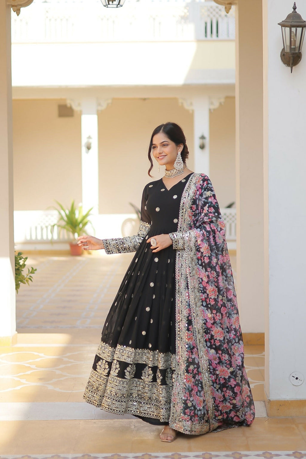 Joban Fashion Black Georgette Sequence Embroidery Work Kurta Set | Grocsy