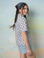 Janasya Powder Blue Shirt Cotton Top | Grocsy