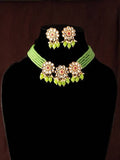 Mominos Fashion Johar Kamal Women's Pista Beads Pearls Gold-Polished Jewellery Set