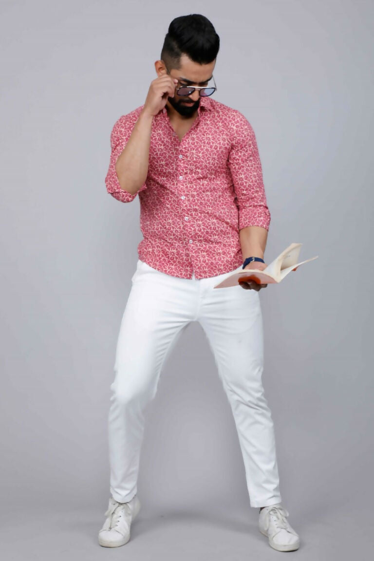 Miravan Men's Cotton Pink Floral Printed Shirt | Grocsy