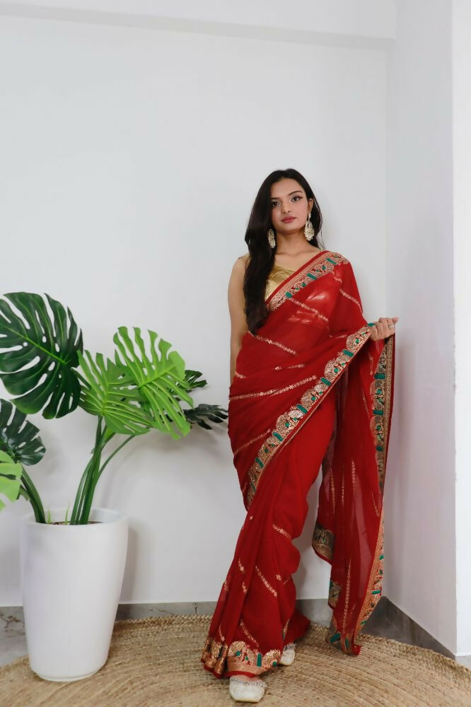 Vamsee Aaradhna Red Georgette Saree | Grocsy