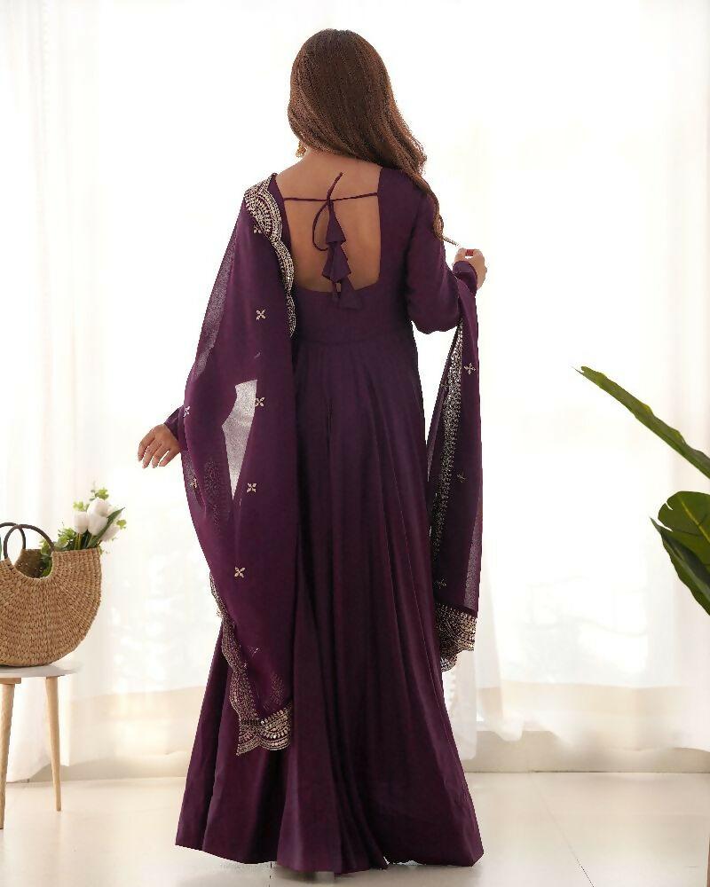 Joban Fashion Wine Kurta Set Chanderi Sequence Embroidery Work | Grocsy