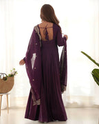 Joban Fashion Wine Kurta Set Chanderi Sequence Embroidery Work | Grocsy