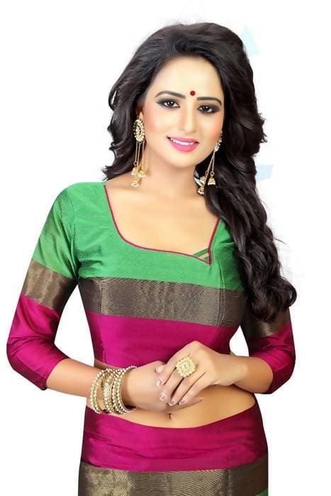 Vamika Green and Parrot Pink Cotton Silk Weaving Saree (Shreeji Parrot Pink) | Grocsy