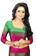 Vamika Green and Parrot Pink Cotton Silk Weaving Saree (Shreeji Parrot Pink) | Grocsy