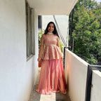 Teeya Creation Peach Color Crunchy Silk Embroidery Work Festiwal Wear Salwar Suit | Grocsy