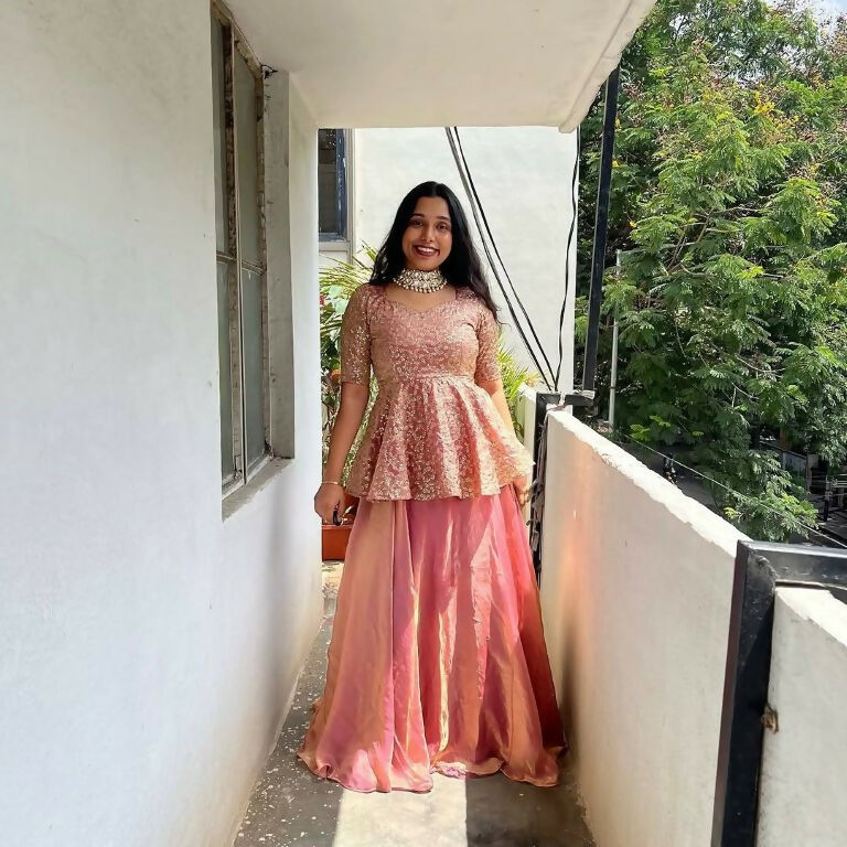 Teeya Creation Peach Color Crunchy Silk Embroidery Work Festiwal Wear Salwar Suit | Grocsy