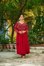 Joban Fashion Maroon Readymade Kurta Set With Sequence embroidery Work | Grocsy